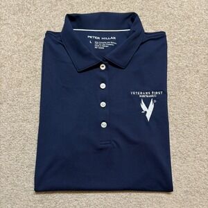 Peter Millar Polo Shirt Golf Womens Large Navy Performance Veterans 1st UPF 50+